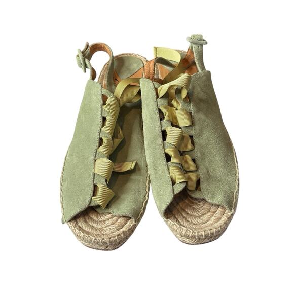 Anthropologie Elysess Women's Suede Green Tie Espadrille Sandals Size 40/9 Boho - Picture 1 of 7